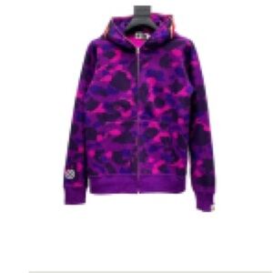 Camouflage purple men’s and women’s A Bathing Ape Shark Hoodie